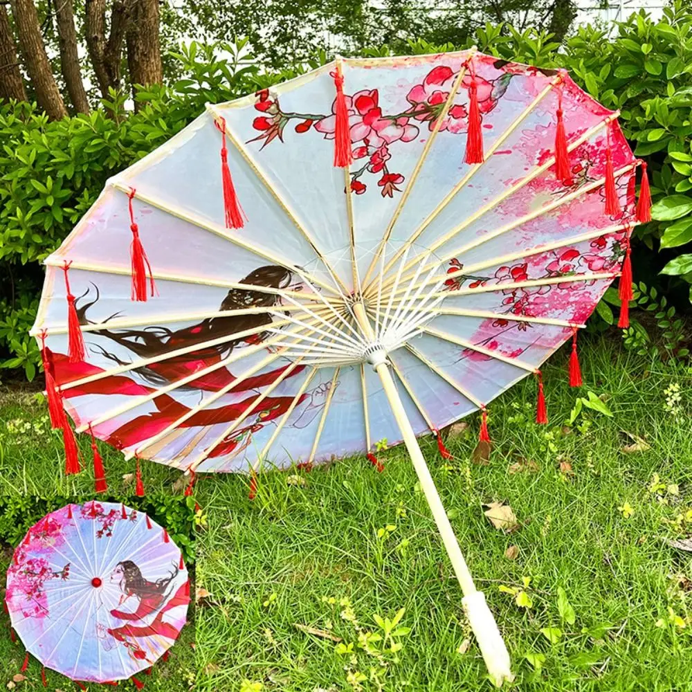 

56cm Umbrella Fan Chinese Antique Style Silk Cloth Cosplay Hanfu Oil Paper Umbrella 10 Colors Tassel Prop Dance Umbrella