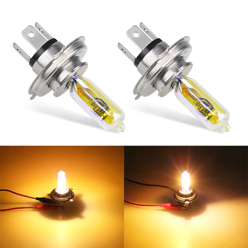 2pcs H4 Halogen Bulb 12V 60/55W P43T 2300k Golden Yellow Car HeadLight H4 55W High Low Beam Halogen Car Styling