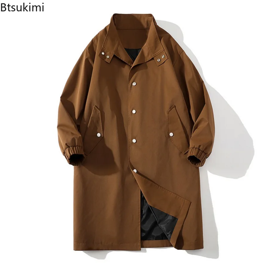 2025 Men's Autumn New Trench Coats England Style Trend Streetwear Looss Casual Mid-length Jackets Single Breasted Cardigan Coats