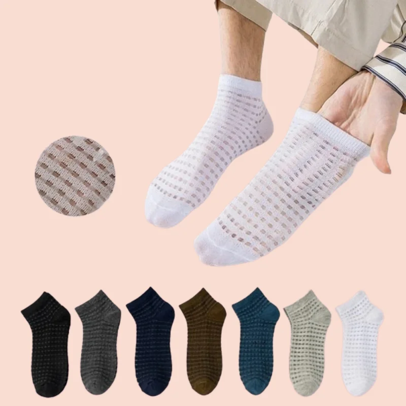 

5/10 Pairs Crystal Stockings Shallow Mouth High Quality Boat Socks Sweat-absorbing Men's Air Conditioning Mesh Sports Socks