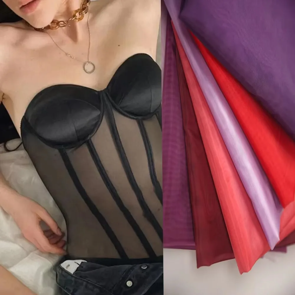 

Mistlace 5 Yards 100% Polyester High Fashion 60D Stiff Mesh Hard Crinoline Plain Square Net Fabric for Wedding Dress#16