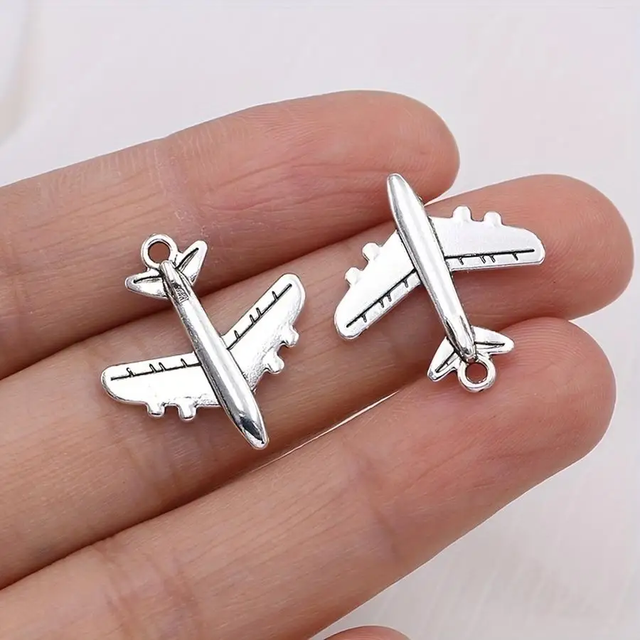 1/5/10/20/50/100pcs Silvery Plane Charms Aircraft Pendants for Jewelry Making DIY Handmade Necklace Earrings Accessories Love Mi