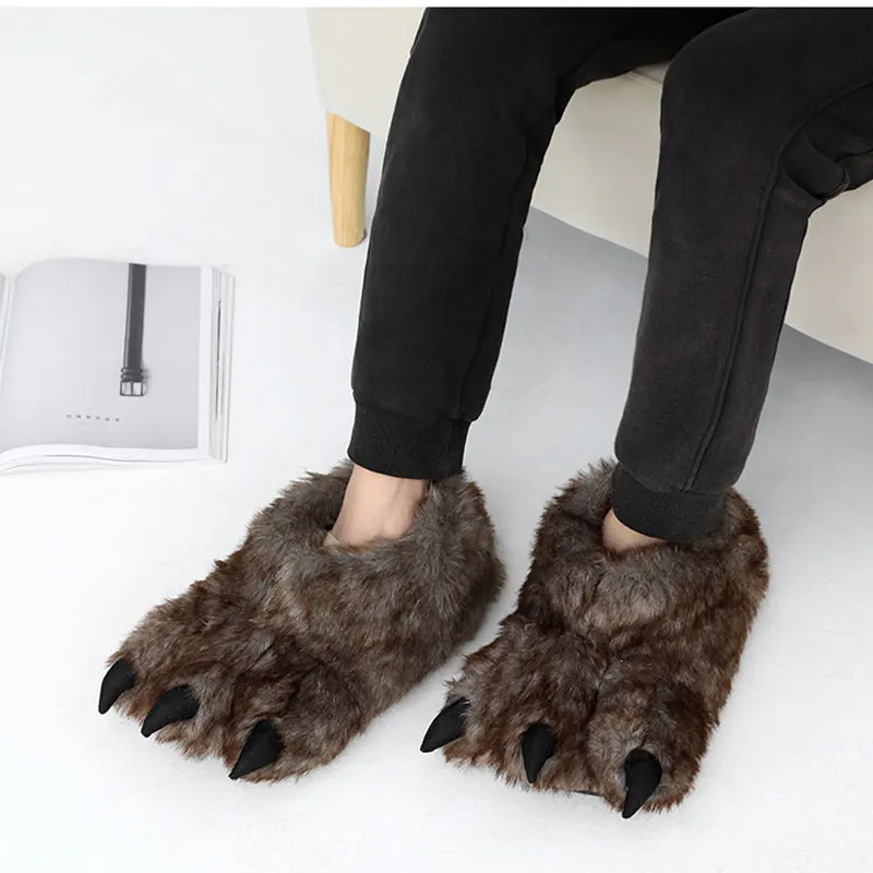 

Warm Plush Animal Paw Slippers Winter Cartoon Claw Shoes Ultra Soft Non-Slip Cozy Furry Home Costumes for Adults And Kids Couple