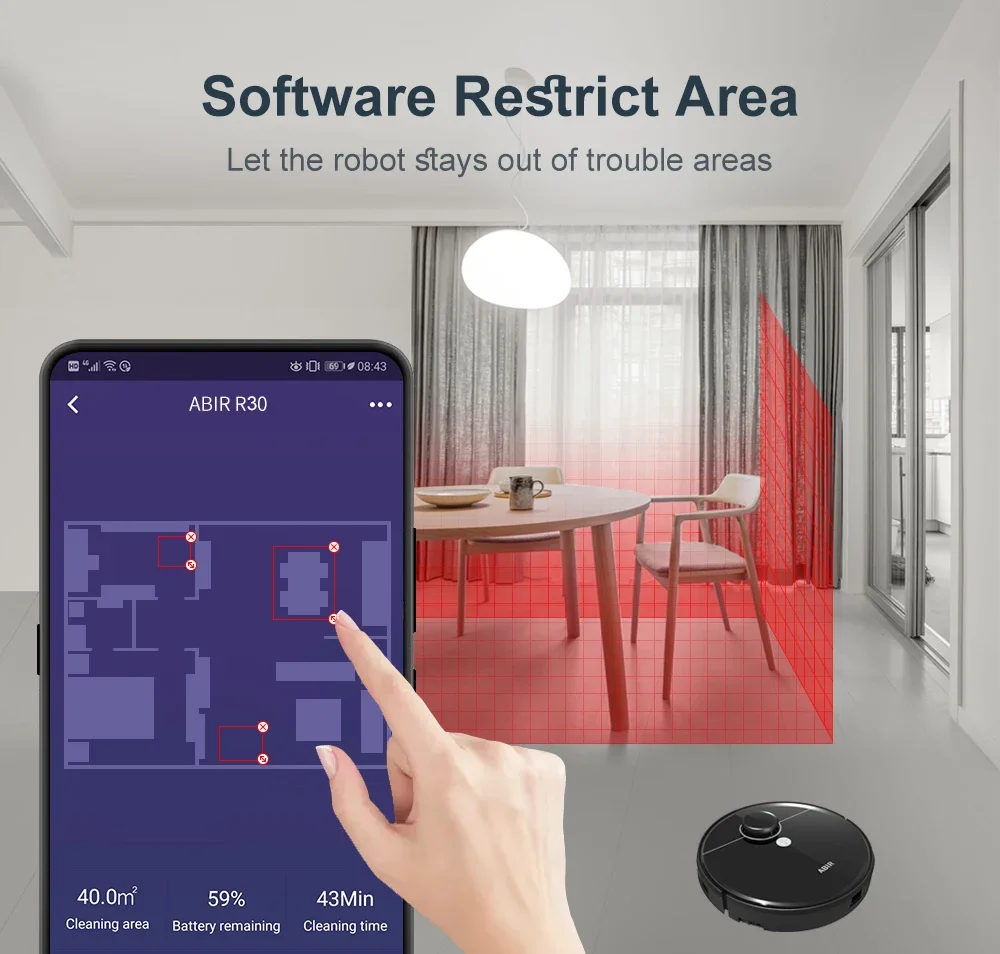 Robot aspirador ABIR R30, estación de vaciado automático, Lidar láser, succión de 6500PA, mapa multipiano, aparato en seco y húmedo para hogar