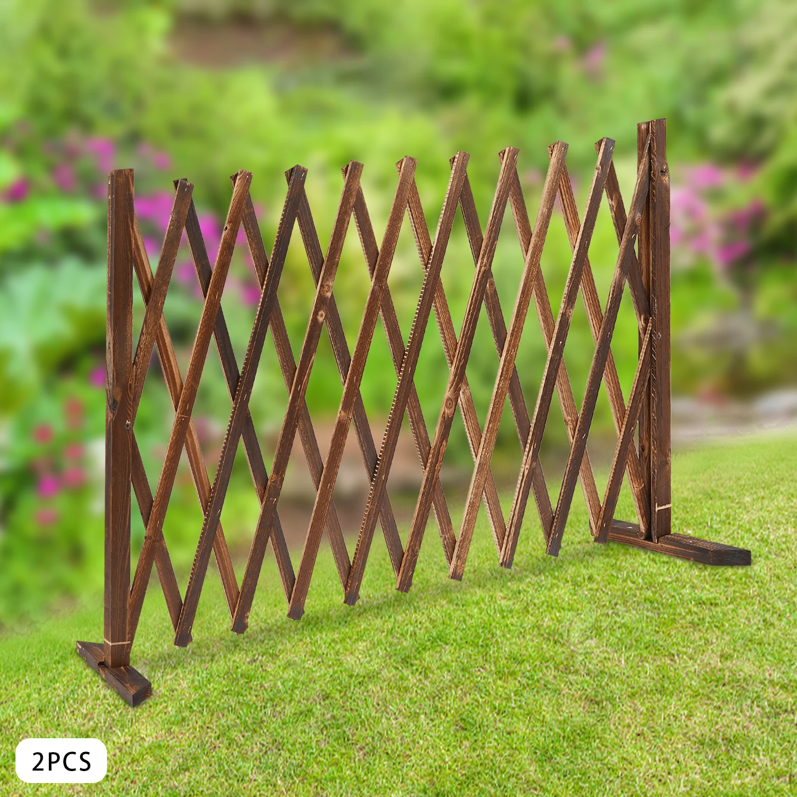 Extendable Instant Fence, Expandable Freestanding Wood Garden Trellis Fence, Retractable Wooden Fence Gate