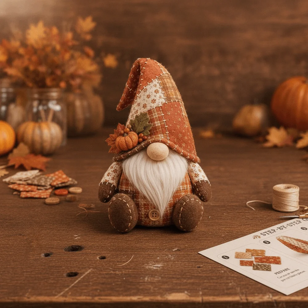 DIY Gnome Patchwork Sew Kit Pre-Cut Fabrics Beginner Friendly Christmas Gnome Sewing Set Handmade Gnome Sewing Craft Kit