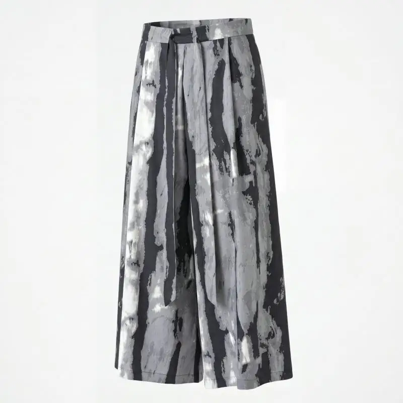 Men's New Chinese Style Ink Wash Bamboo Print Wide Leg Pants Summer Loose Fit Draped Fabric Casual Kimono Trousers for Men view 6