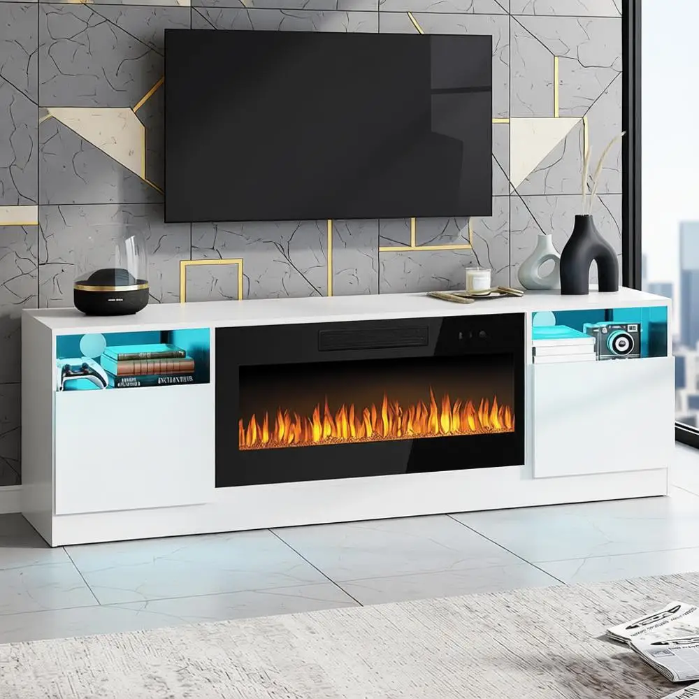 

80 ТВ-развлекательный центр со светодиодным камином и 70 подставкой для телевизора