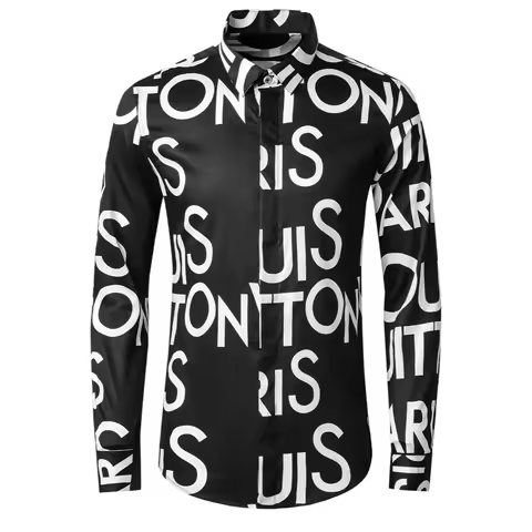 Brand Letter Printed Men's Shirt Cotton Long Sleeved Business Casual Dress Shirt Fashion slim Social Streetwear Camisa Masculina