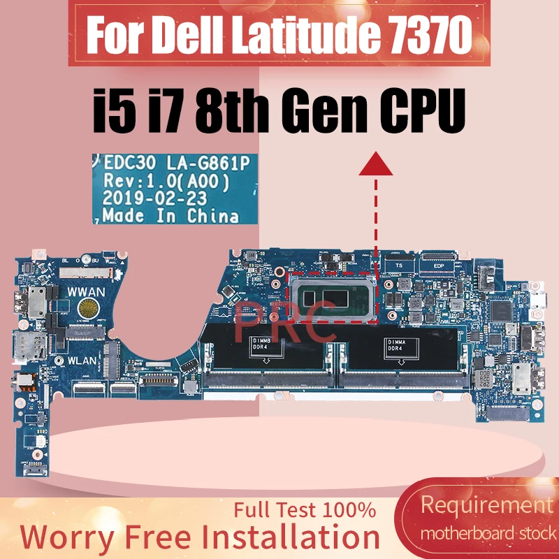 For Dell Latitude 7370 Laptop Motherboard LA-G861P I5-8265U I5-8365U I7-8665U CN-0HX8XK 09XFPT 0TCDGC 0HX8XK Notebook Mainboard