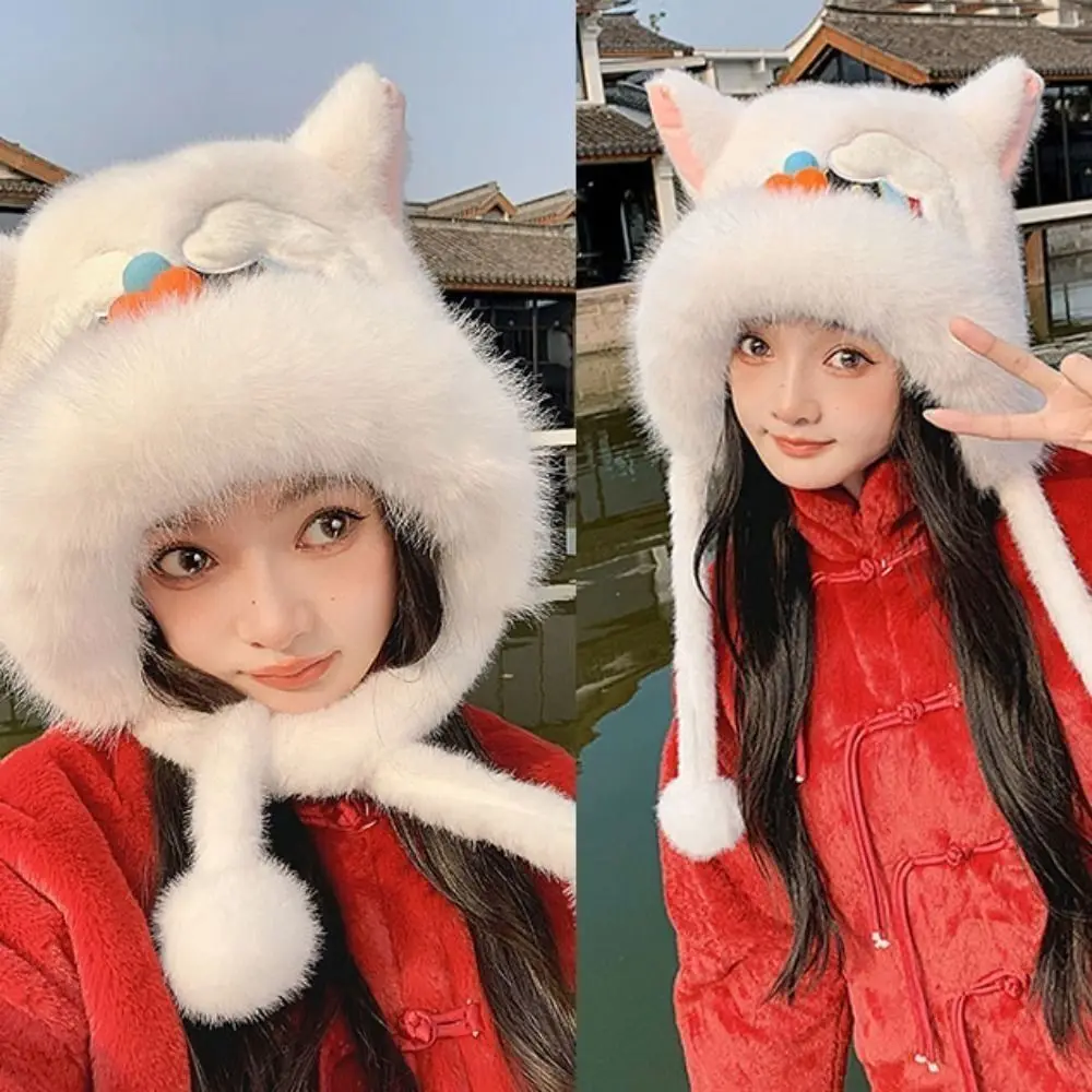 Cute Plush Winter Scarf Windproof Red Ear Protection Cap Dance Lion Neck Warmer Integrated Cap Scarf Gloves Winter