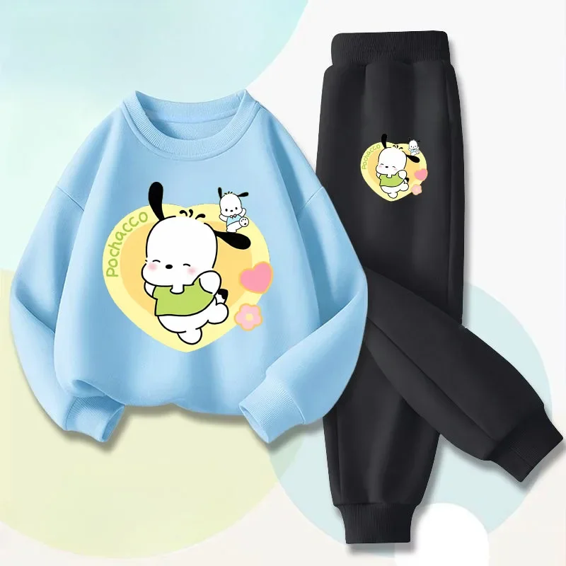 Girls's Long Sleeved Pullover Long Pants Two Piece Sets SANRIO Cartoon Printed Children's Casual Hoodies Suit  Kids Sweatsuit