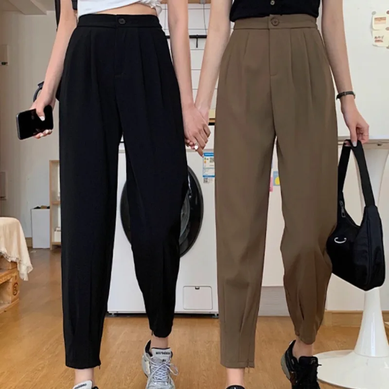 

Loose Female Thin Pant Casual Ankle-Length Pants Women Autumn Spring New Stretch High Waist Harem Fashion Slim Fit Solid Trouser