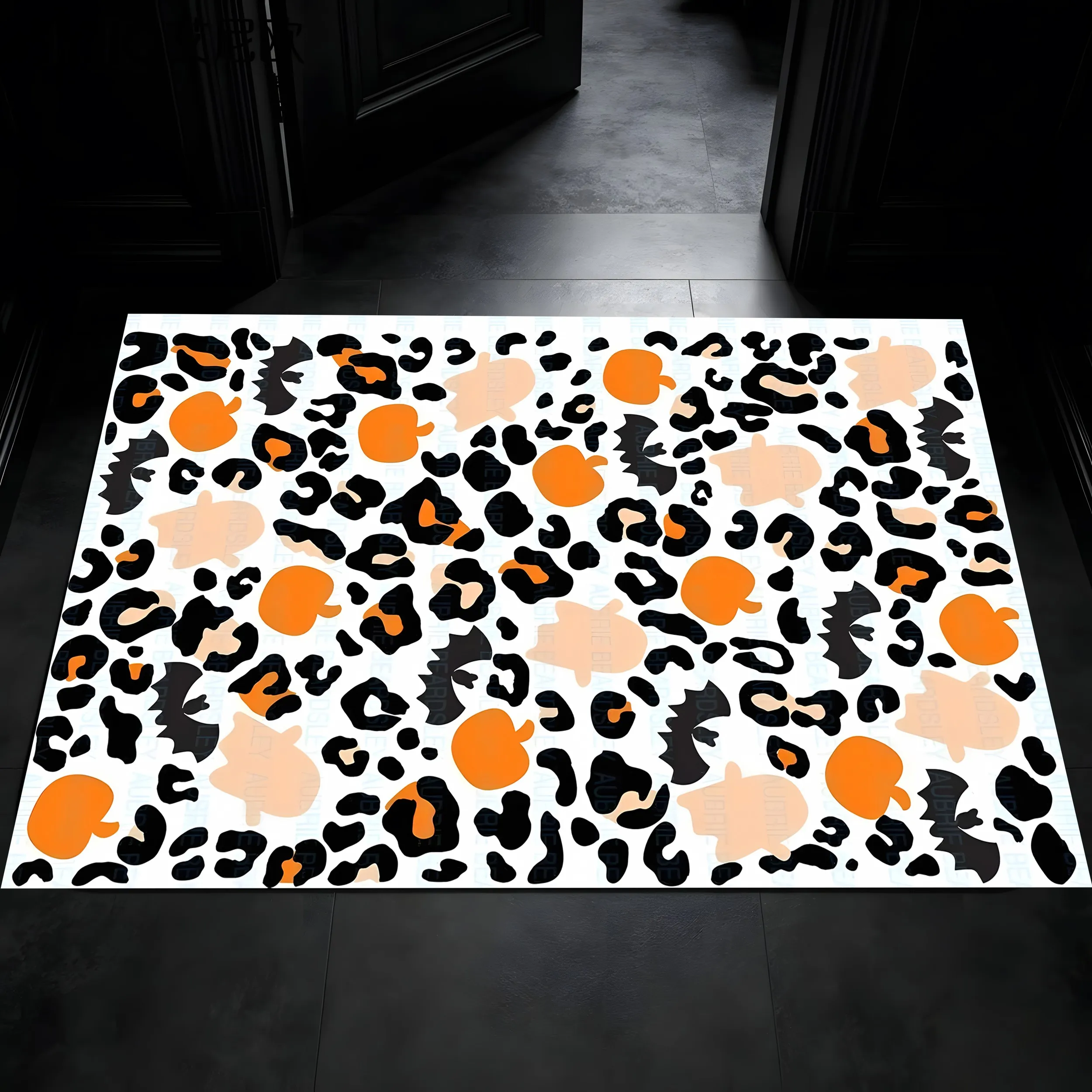 Velvet Leopard Pumpkin Bat Ghost Halloween 2D Rug for Living Room and Bedroom, Autumn/Winter Warm
