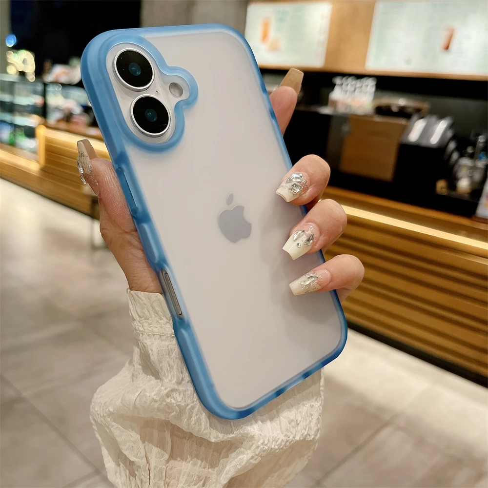 Fashion Candy Matte Transparent Frosted Air Cushion Phone Case For iPhone 15 13 14 16 Pro Max Jelly Soft Bumper Back Cover Funda