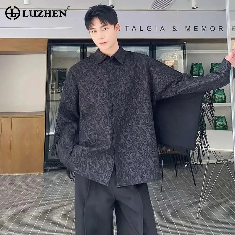 LUZHEN Decorate Jacquard Long Cloak Patchwork Tassel Design Fashion Sleeved Shirt Trendy Men's Chinese Style Outwear JY9145