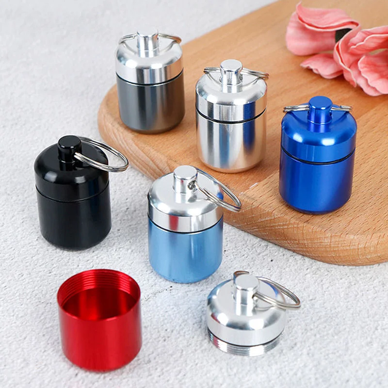 

1PC Metal Mini Waterproof Alloy Travel Pill Box Pill Bottle Cache Drug Holder Container Keychain Medicine Box Health Care