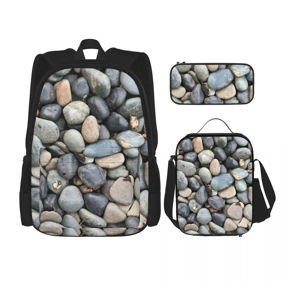 

Colorful Pebbles By The Pool Pebble Pattern Backpacks Kids Bookbag School Bags Rucksack Lunch Bag Pen Bag Three-Piece Set