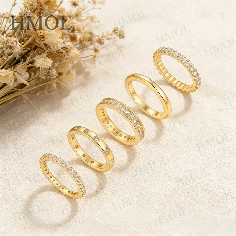 Moissanite Ring Set Come With 5 Rings 925 Sterling Silver D Color VVS1 Minimalist Design Stackable Eternity Band Jewelry Gifts