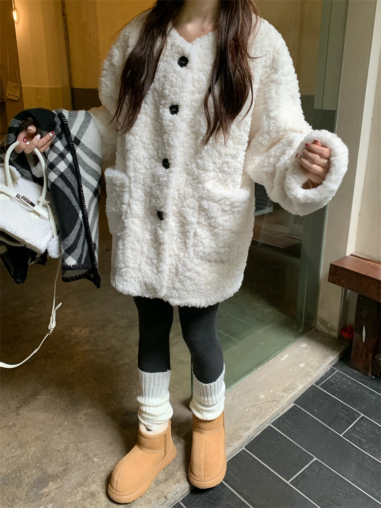 Jaqueta de lã de cordeiro mulher roupa jovem espírito design fresco jovem estética adolescente apelo foco júnior estilo moderno vibe