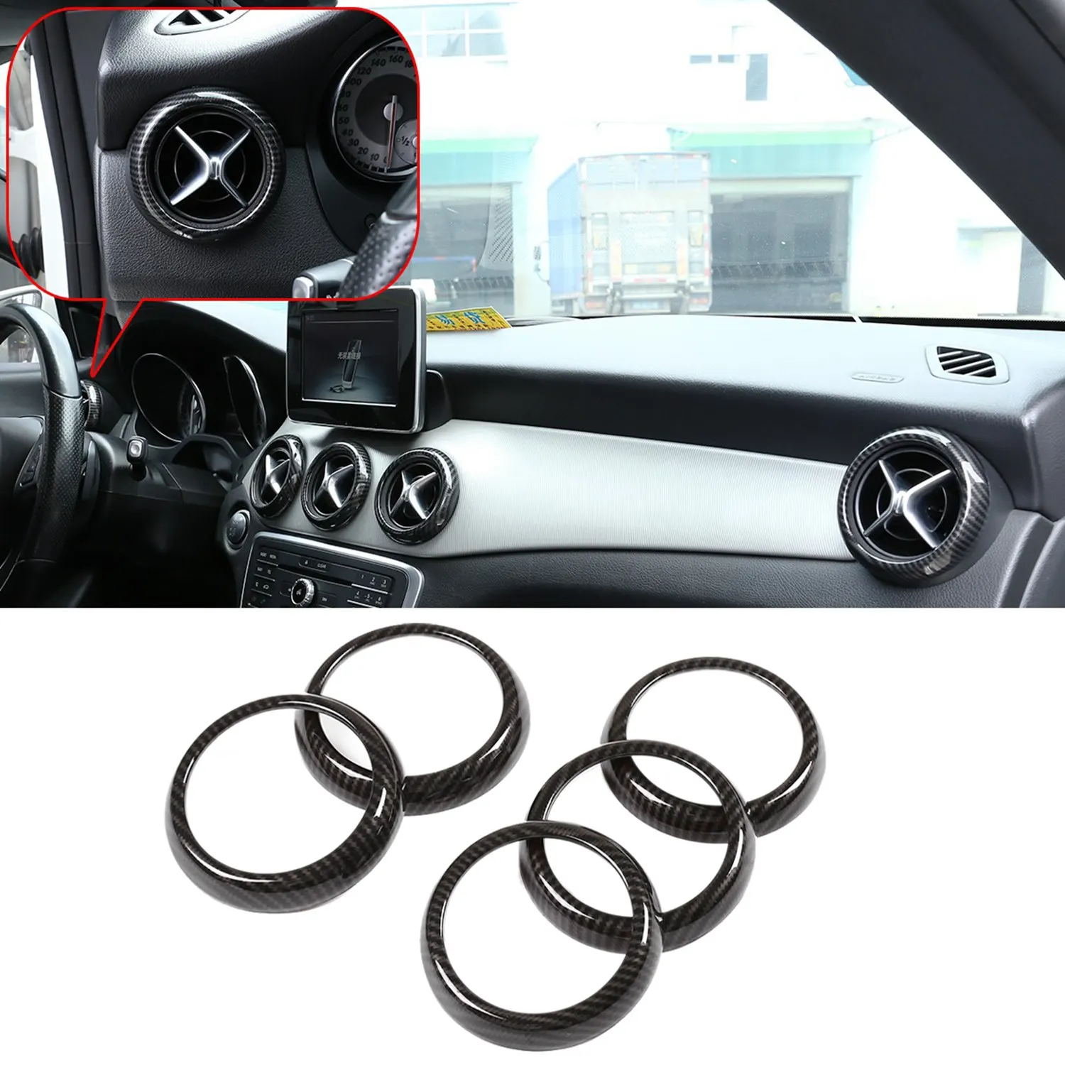 5Pcs Carbon Fiber Air Conditioning Vent Outlet Cover Trim Sticker for Mercedes Benz a B CLA GLA Class W176 W246