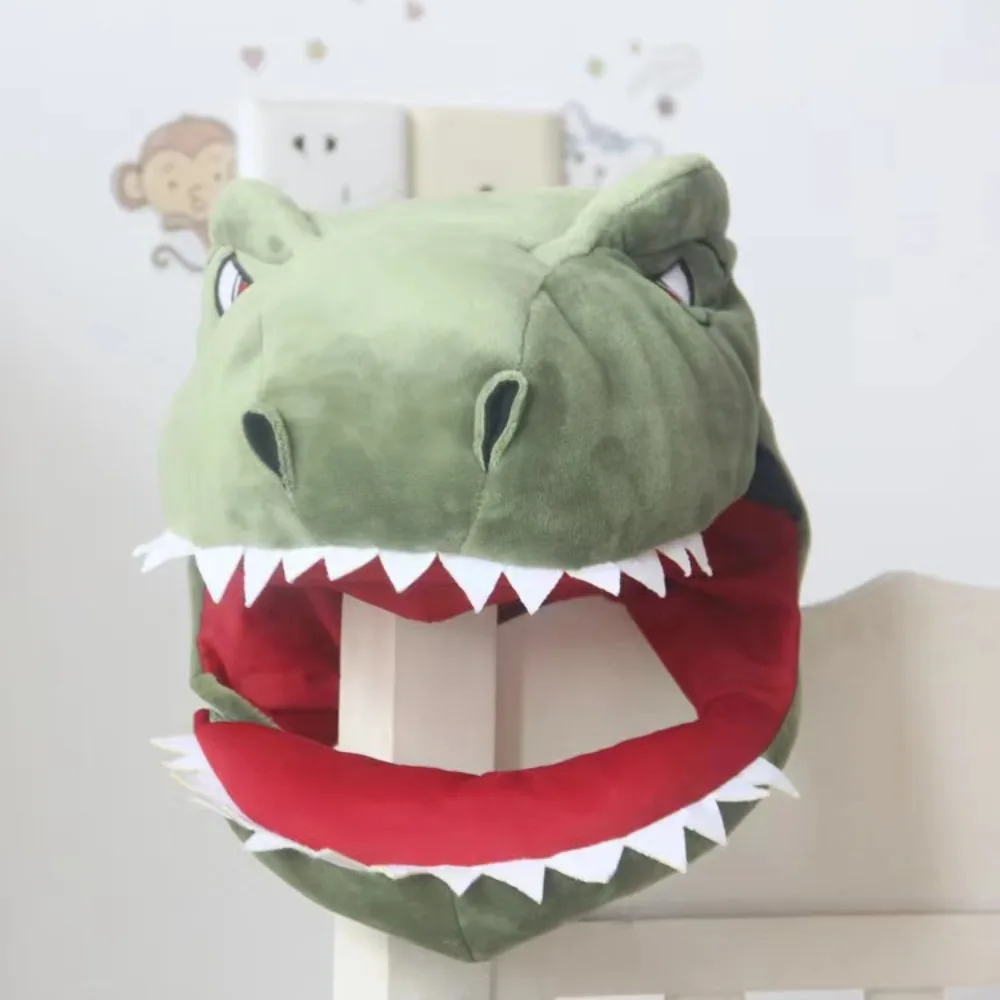 Gorro de muñeca de algodón PP creativo, sombrero de dinosaurio de peluche verde para adultos, sombrero de tiburón de peluche de dibujos animados bonitos para niños