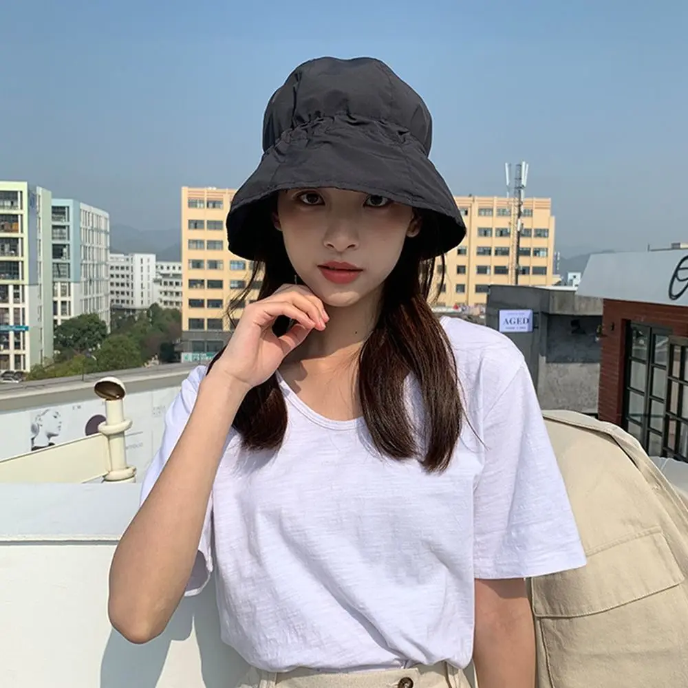 Casual Sun Protection Sunscreen Bucket Hat Cotton Breathable Basin Hat Solid Color Quick Drying Beach Cap for Spring Summer