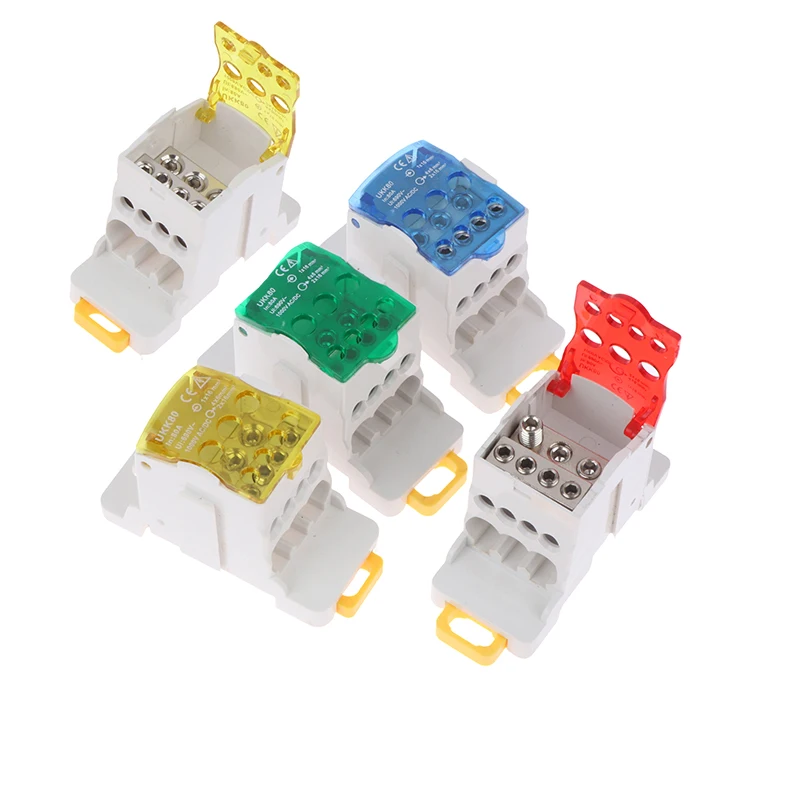 1PC UKK80A Terminal Block Rail distribution Box Universal Electric Wire Connector RED YELLOW BLUE GREEN