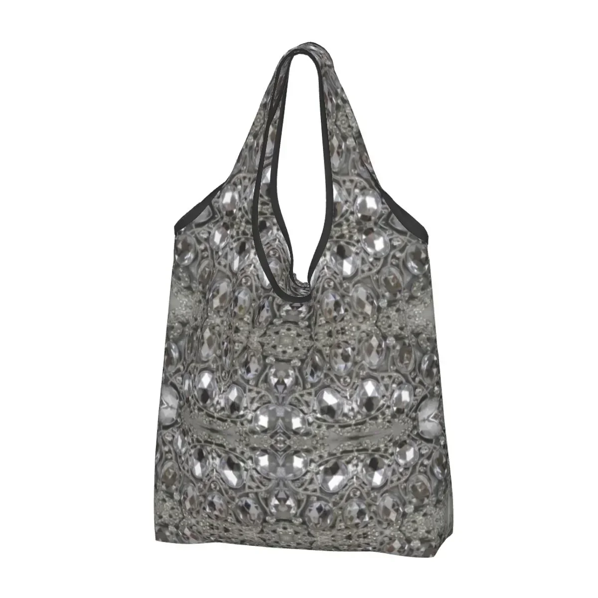 Trendy Pretty Rhinestone Groceries Shopping Bags Kawaii Shopper Shoulder Tote Bag Diamonds Jewelry Handbag