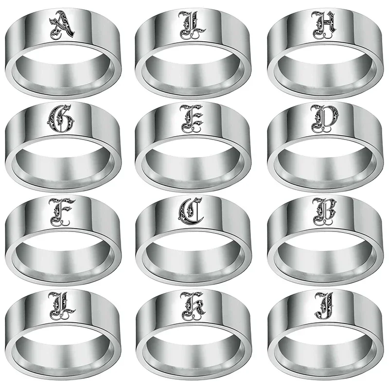 Initials Signet Ring for Men 8mm Bulky Heavy Stamp Male Band Stainless Steel Letters Custom Jewelry Gift for Him