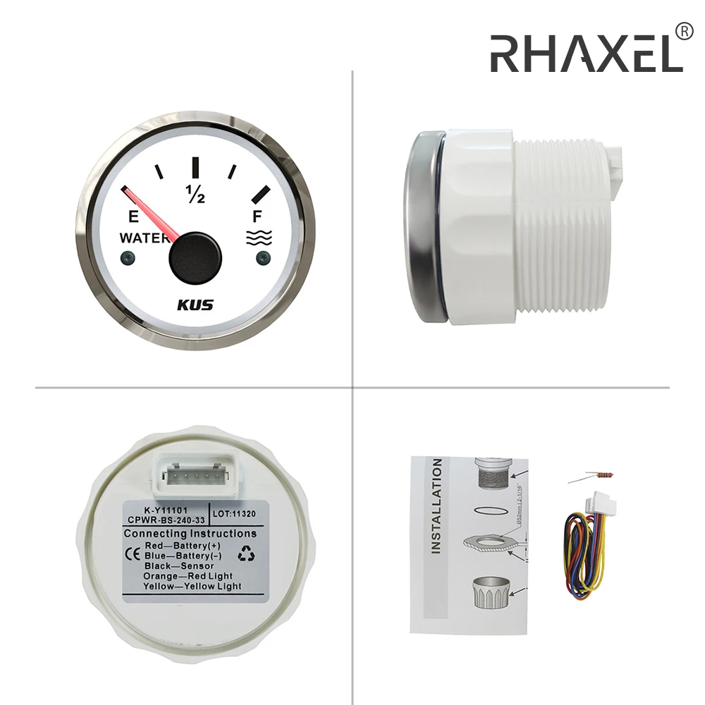 

KUS 52 мм 2 "индикатор уровня воды 0-190 Ом 240-33 Ом с подсветкой 12 В 24 В для автомобиля, лодки, мотоцикла, датчик уровня 150 мм 200 мм 250 мм