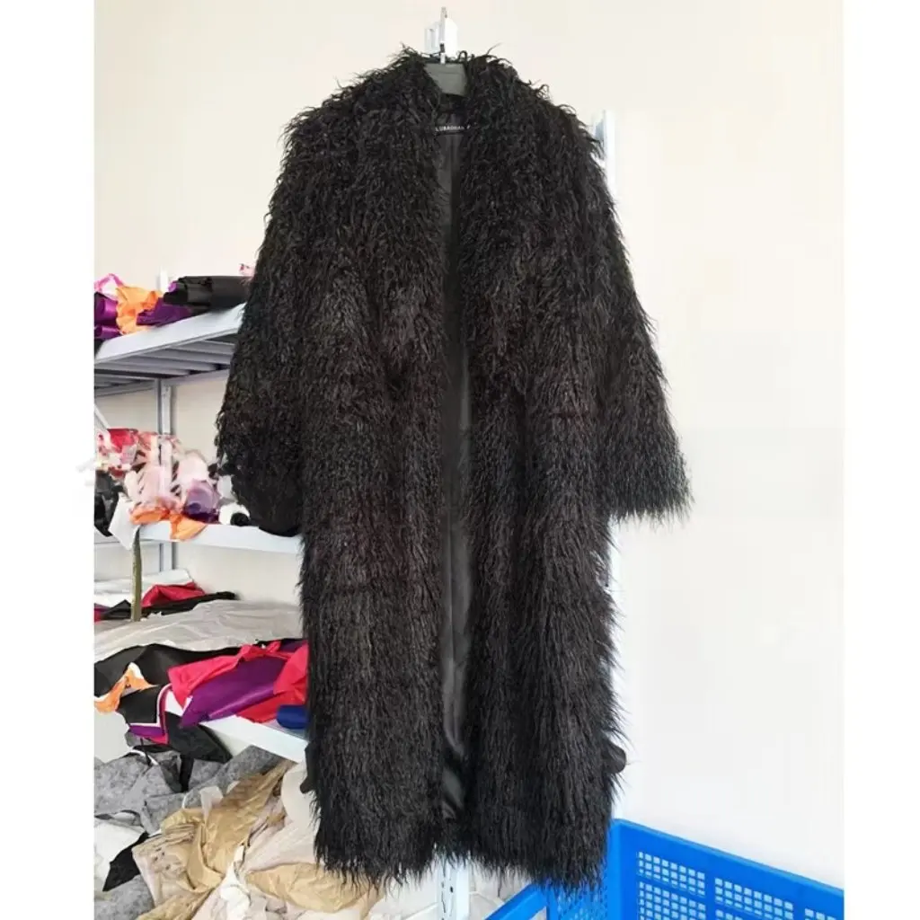 

Women's Star-like Faux Fur Coat Long Warm Solid Color Wool Winter Jacket European American Style Tan