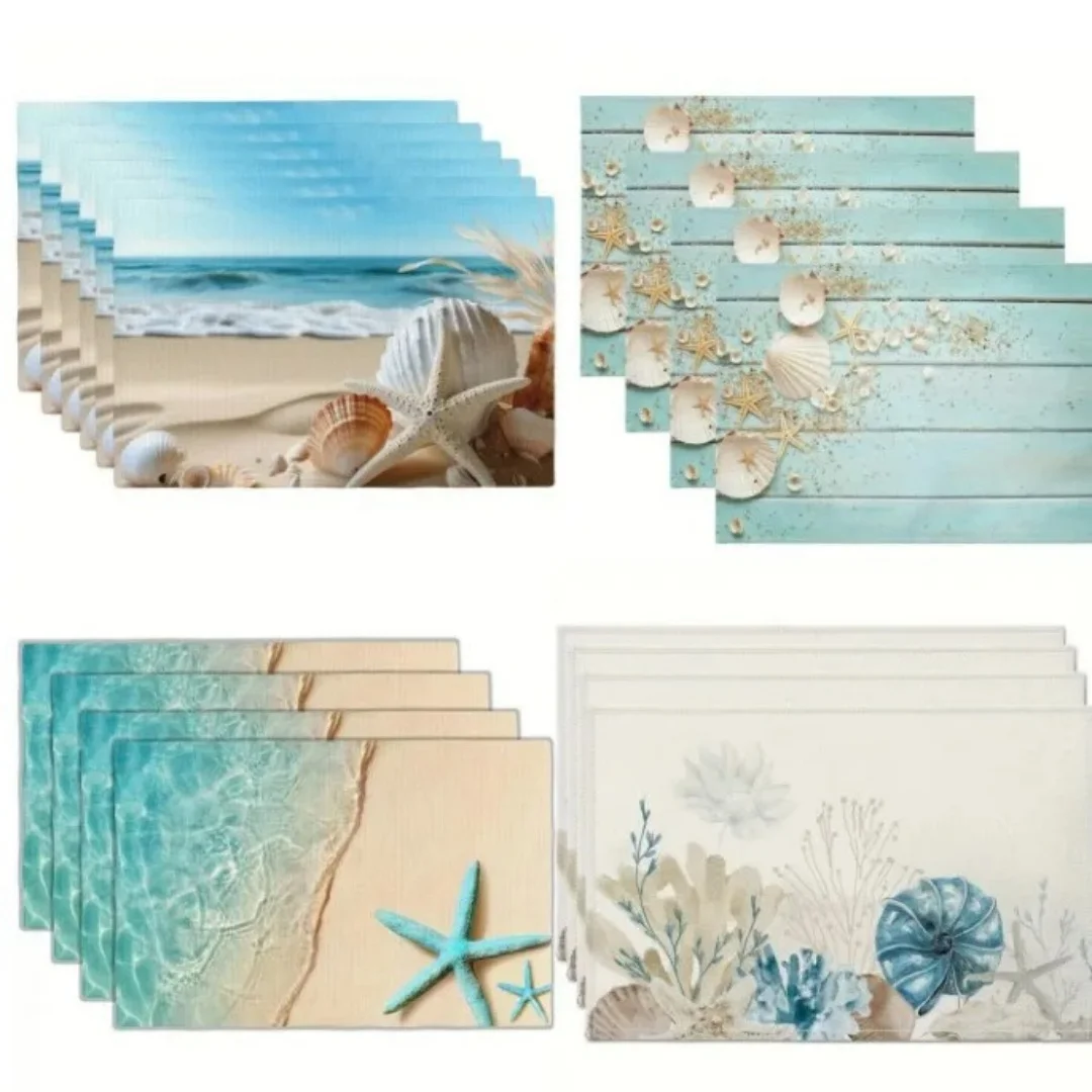 Ocean beach shell linen placemat 30 * 45cm family placemat, desktop decoration