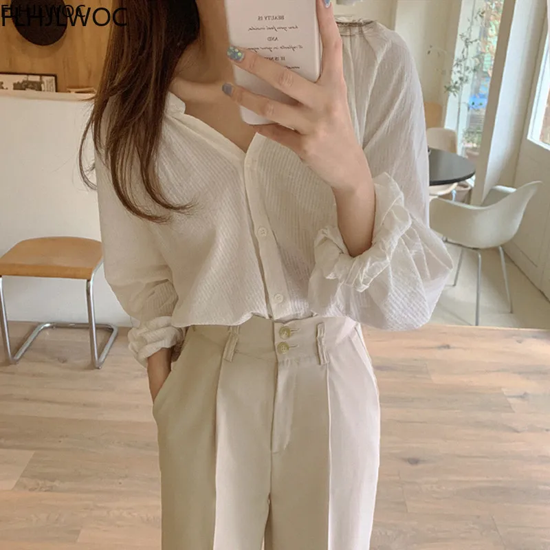 Cute Sweet Tops And Blouses Korea Clothing For Women Fall Autumn Robe Casual Loose Women Long Sleeve Single Breasted Shirts