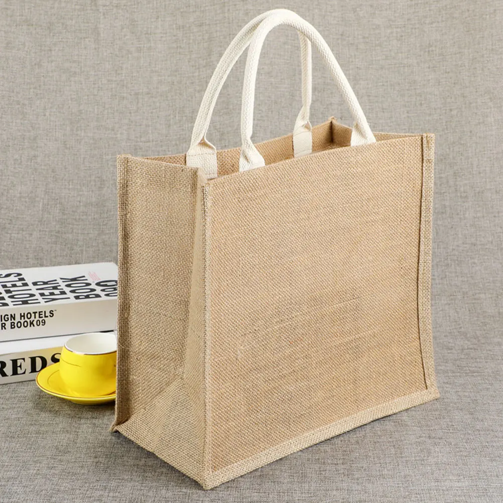 

2pcs Burlap Bags Reusable Shopping Grocery Storage Pouch Shopping Bag Wear Resistant Jute Bag Handbag Handle