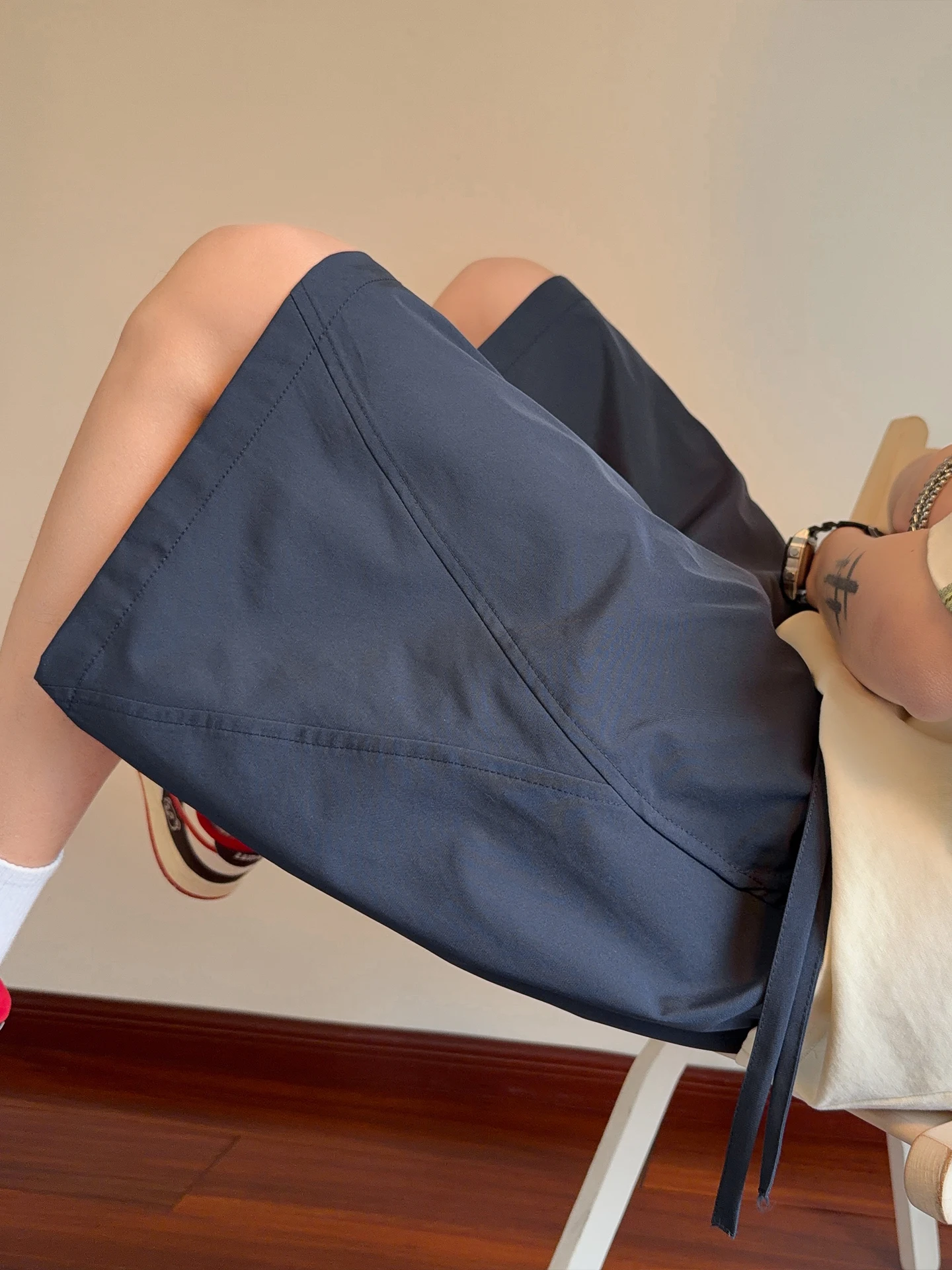 

Qui Dry Ice Silk orts Men's Summer Thin Outerwear Five-Point Beach Pants Loose Casual Sports Mid-Pants Blue Color