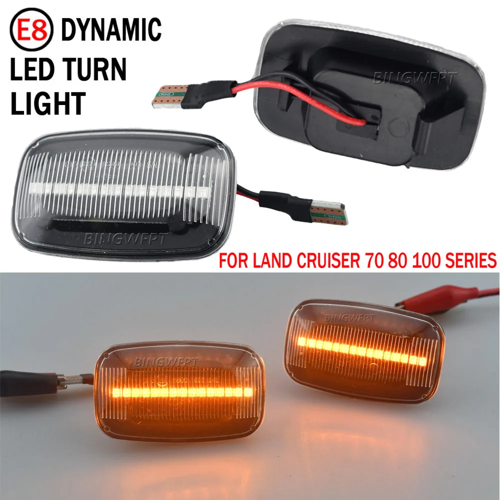 2x Dynamic LED Side Marker Fender Lights Flowing Turn Signal Light for Toyota Land Cruiser Landcruiser 70 80 100 Series