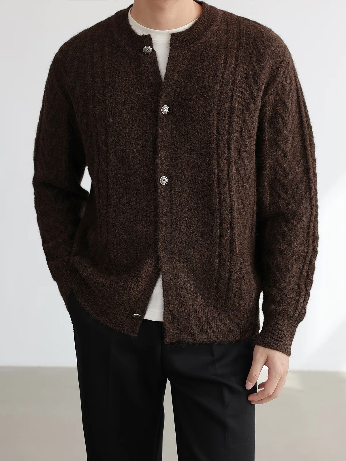 Men's Wool Blend Knitted Texture Open Cardigan Autumn Winter Commute Sweater Light Maturity Style Polyester Nylon Wool Blend