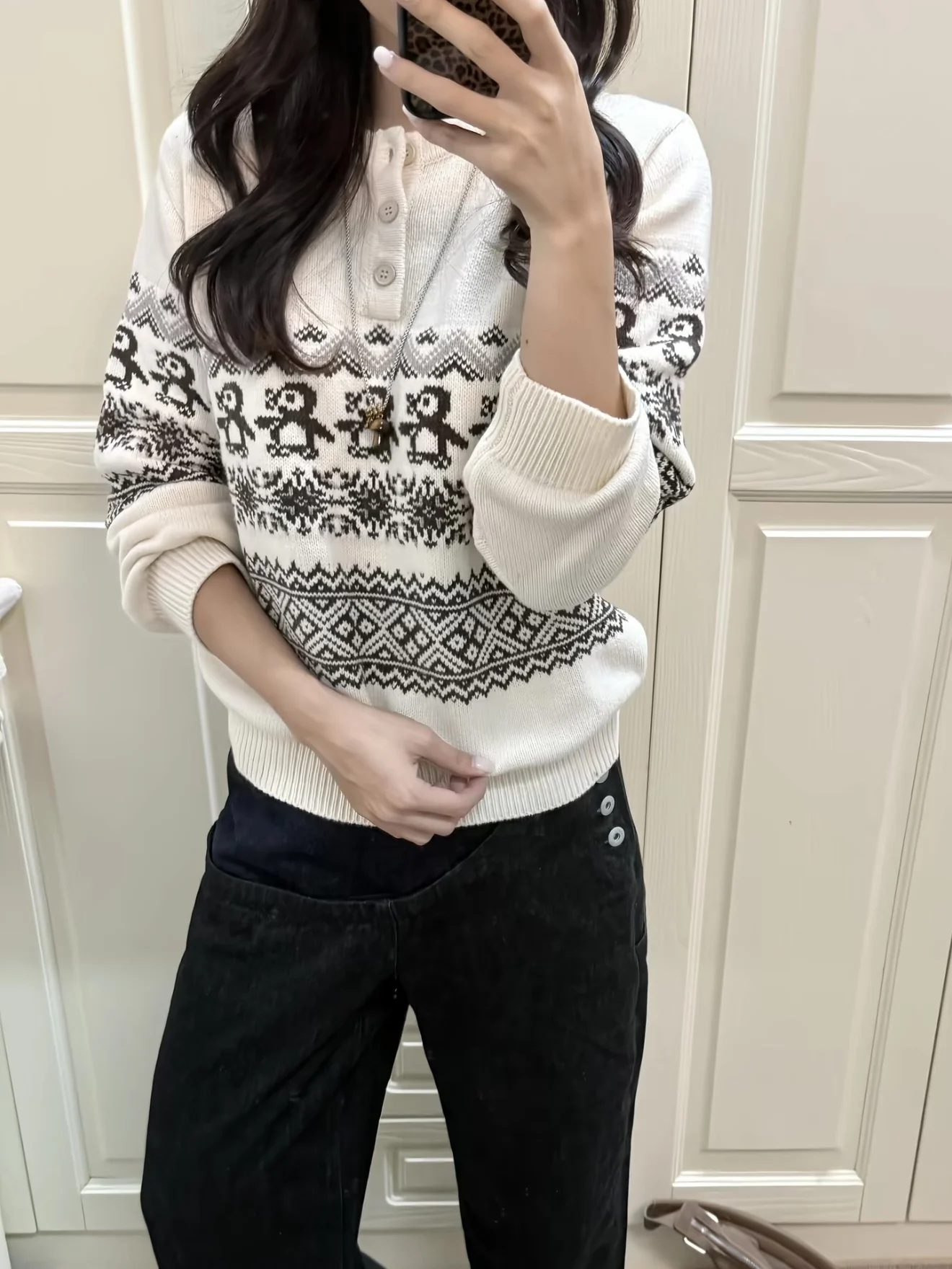 

Retro Penguin Pattern round Ne Knitted Sweater Men's Casual Versatile Loose Fit Autumn Winter Sle Comfortable Warmth