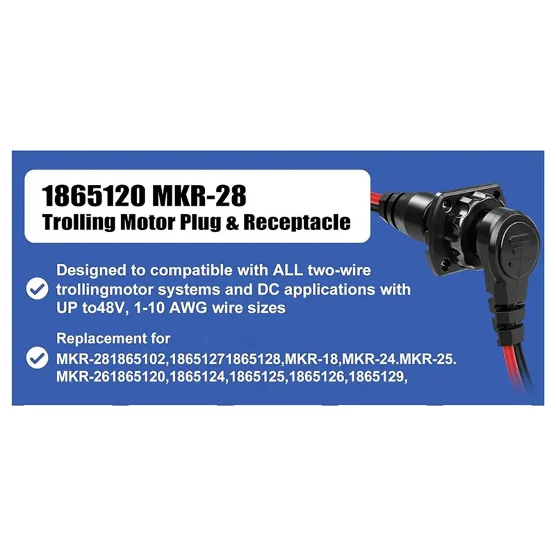 ABMH-MKR-28 Male Female Trolling Motor Plug Connector, 1865120 Trolling Motor Socket, Freshwater And Saltwater Marine Accessory