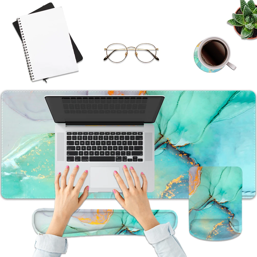 Green Marble Mouse Pad Four-Piece Set -The mouse pad relieve wrist pain, ultra-smooth surface, exquisite pattern