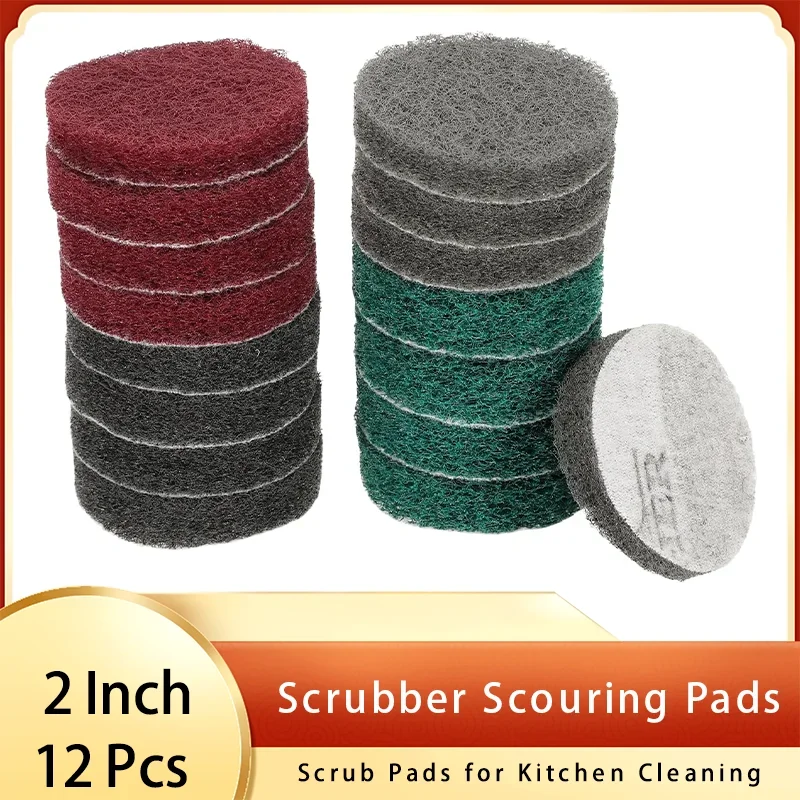 

2Inch 50MM Scrubber Scouring Pads 80 400 800Grits 12Pcs Hoop Loop Surface Conditioning Disc Scrub Pads for Kitchen Cleaning