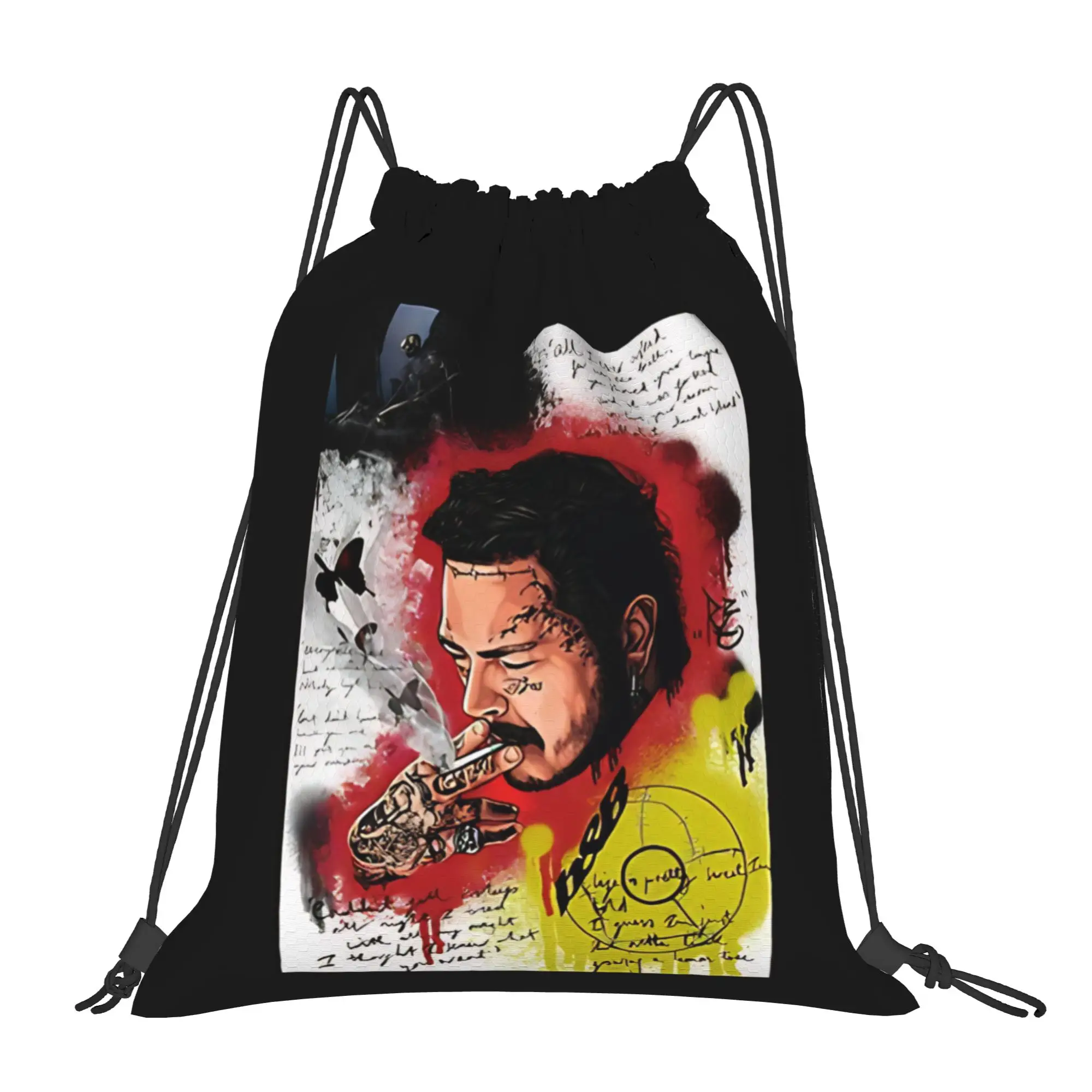 Post Malone retro bearded hip hop Portable Travel Riding Gym Drawstring Storage Sporty Backpacks