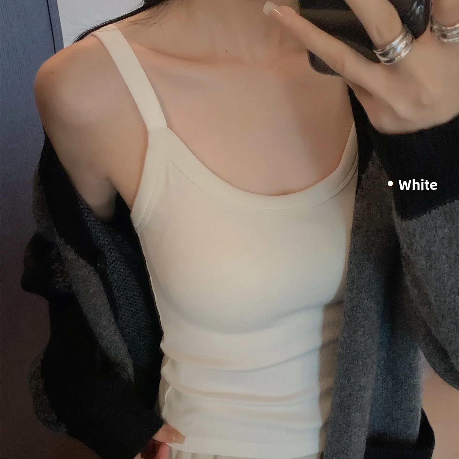 Autumn Winter Women's Tank Top with Integrated Cup And Chest Pad Flocking Warm Inner Wear Short Style Nylon Cotton Blend