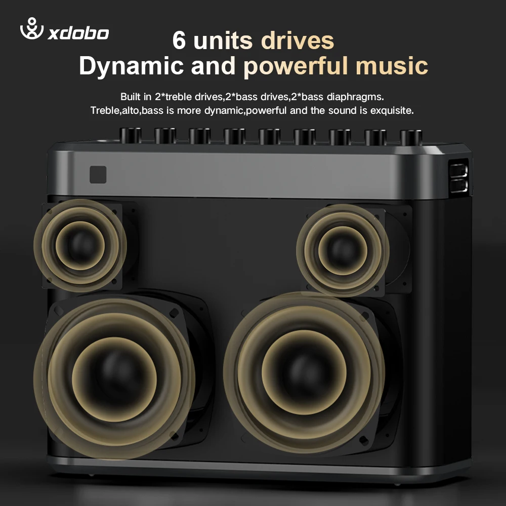 XDOBO Tuner Altoparlante super potente da 200 W con 2 microfoni, supporto per lunga durata Altoparlante stereo da esterno per karaoke wireless TWS