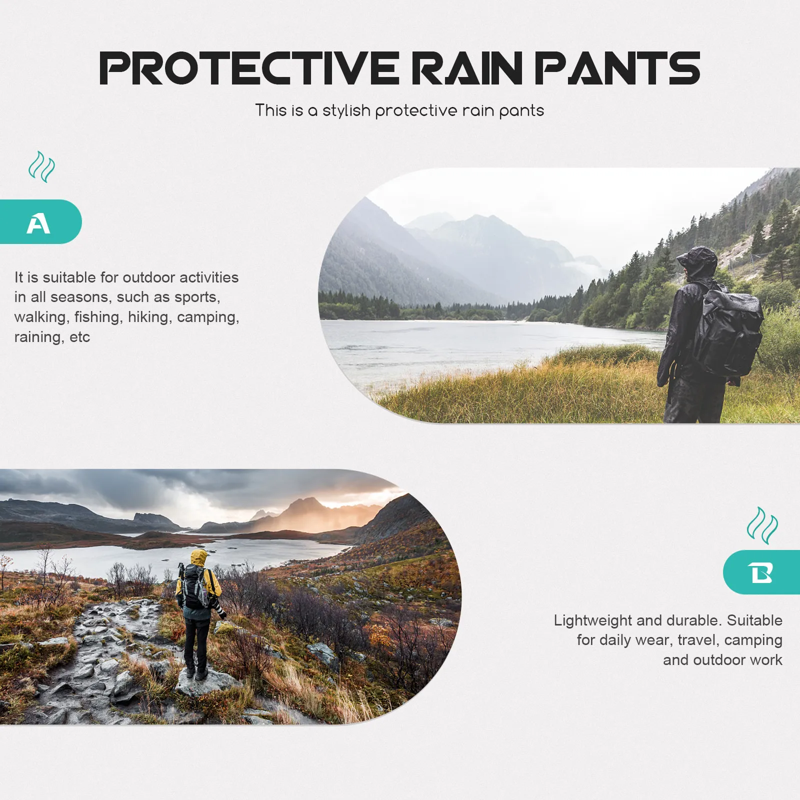

Wear Resistant Rain Pants for Adults Waterproof Windproof Rainproof Dustproof Stain Resistant Lightweight Comfortable Outdoor
