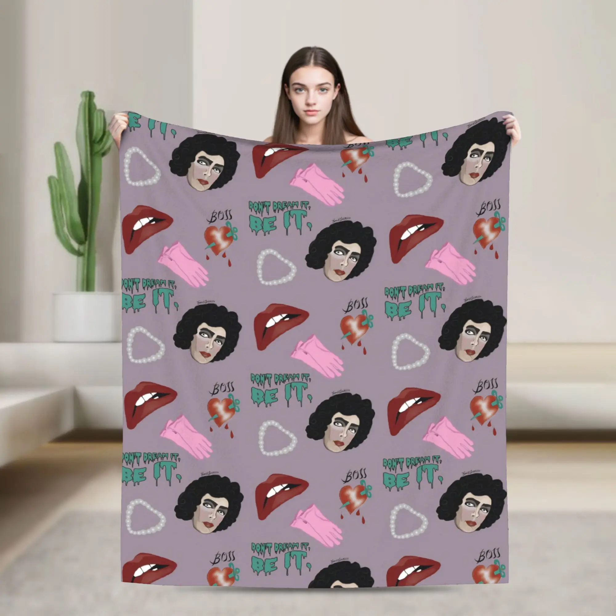 Frank Tim Curry Fuzzy Blankets The Rocky Horror Picture Show Novelty Throw Blanket for Home 125*100cm Rug Piece