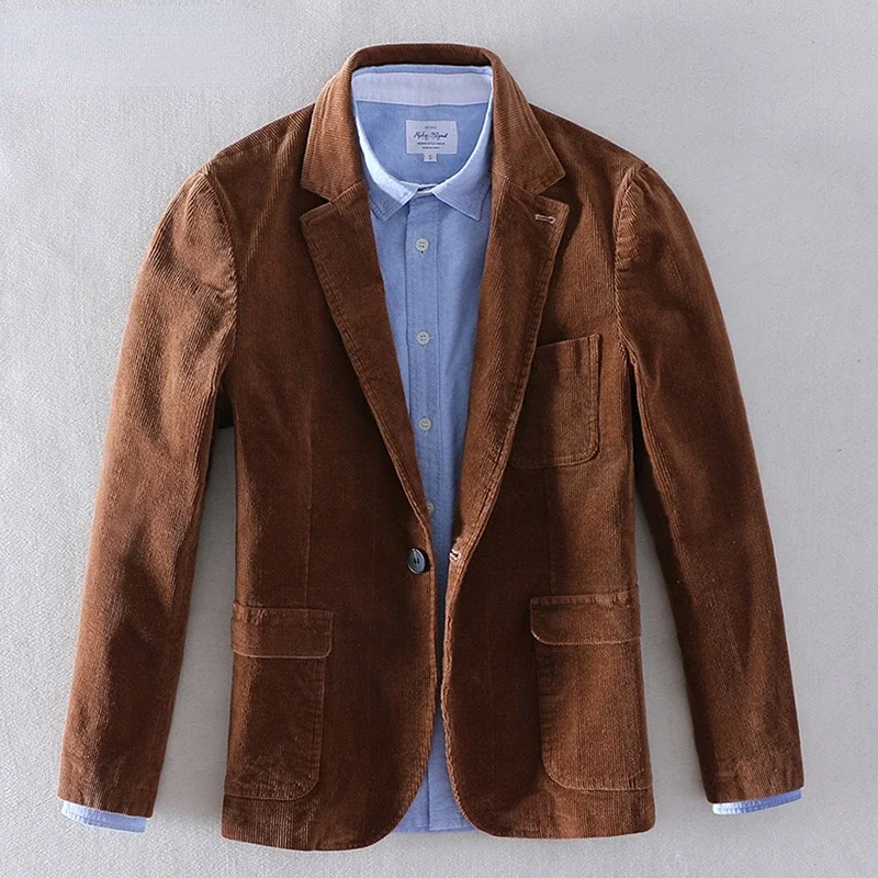 Men Corduary Blazer Jacket Slim Autumn Outwear Casual High Quality Party Wedding Clothing New  Jacket