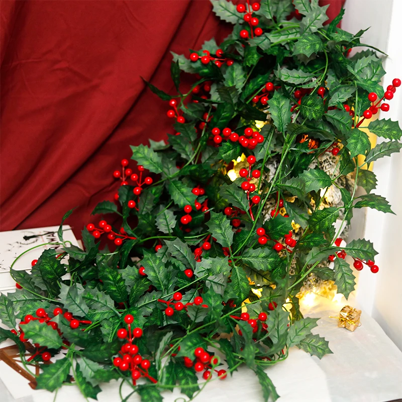 Christmas Garland Berry Door Table Garland Home Christmas Wall Hanging Stairs Railing Fireplace Decor Artificial Flower Plants