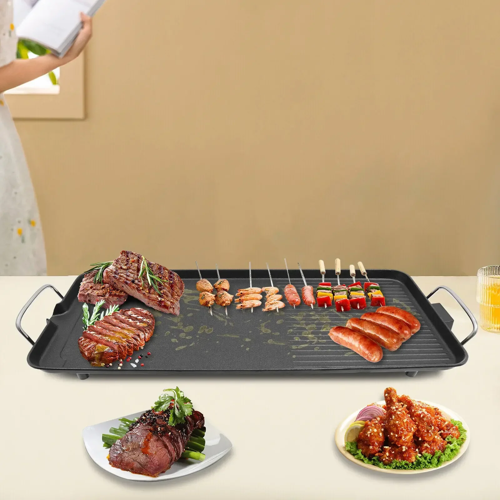 屋外電気BBQグリル 無煙 1500W ポータブルバーベキュー ピクニック＆アウトドアグリル用